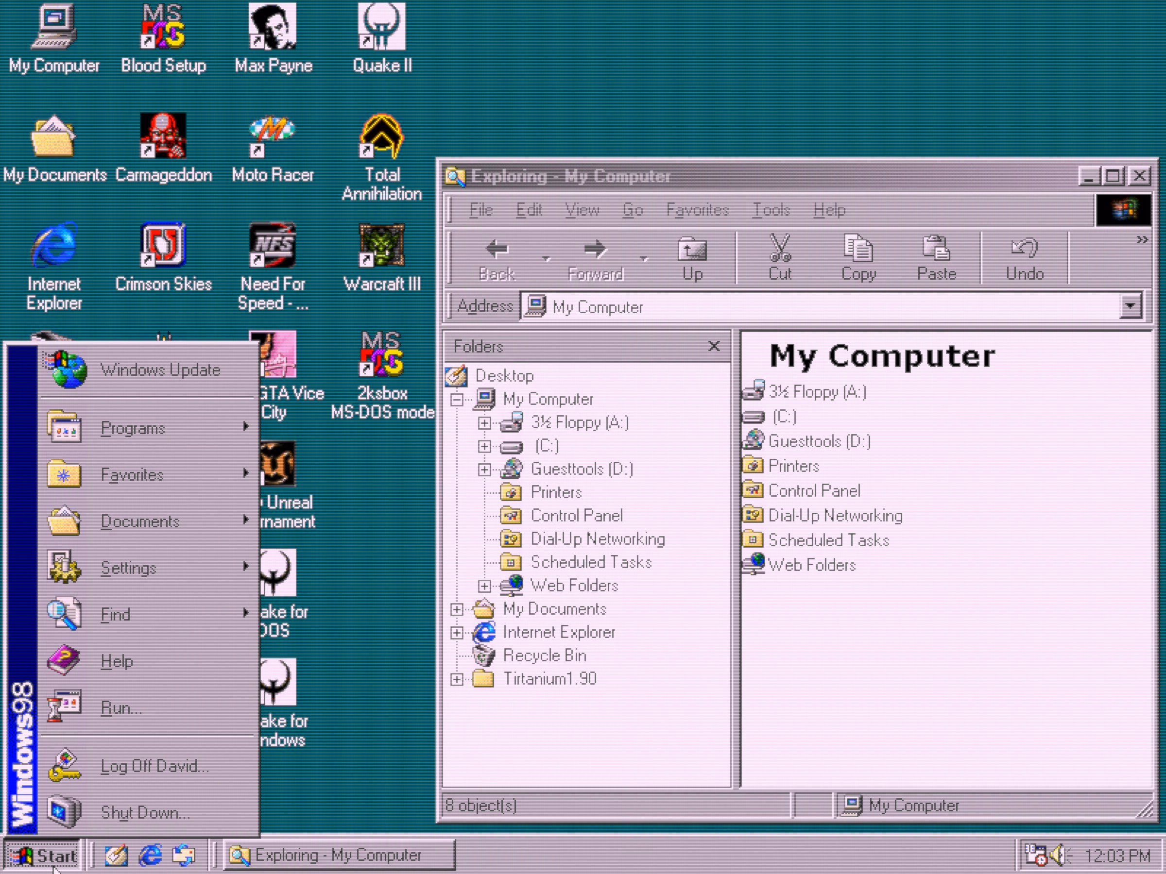 The Windows 98 desktop with Explorer open
